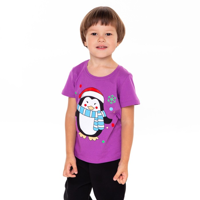 Футболка детская, цвет фиолетовый/пингвин, рост 98 см