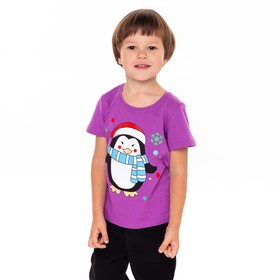 Футболка детская, цвет фиолетовый/пингвин, рост 110 см