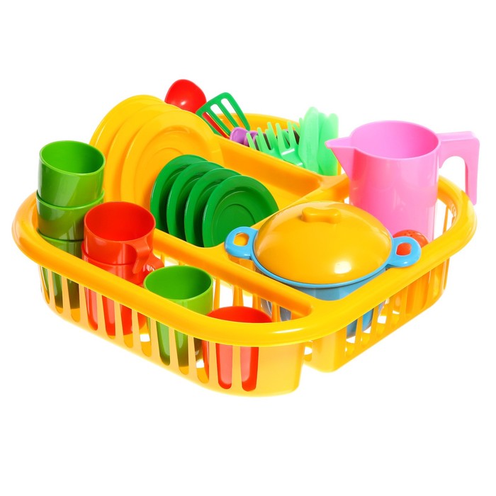 Набор посуды в корзине, 42 предмета, цвет жёлтый 57580