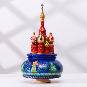 Сувенир музыкальный 'Храм', тройка, синий фон, ручная роспись