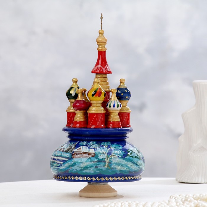 Сувенир музыкальный "Храм", зима, синий фон, ручная роспись - фото 1888428997