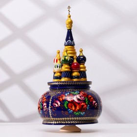 Сувенир музыкальный "Храм", жостово, синий фон, ручная роспись