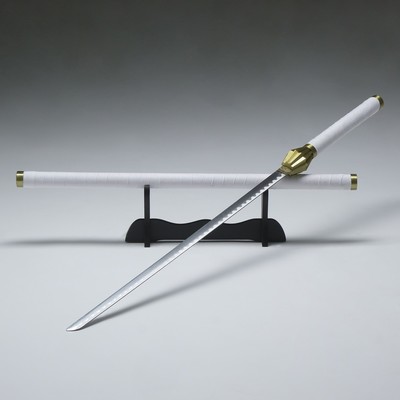 Сувенирное оружие "Катана Пачи" 100 см, белая с золотом, на подставке