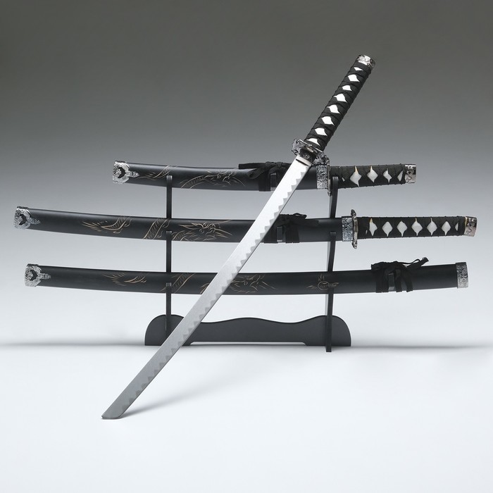 Макет оружия «Сувенирные катаны на подставке 3в1. Дракон», подарочный набор, 100 см, 75 см, 50 см - Фото 1