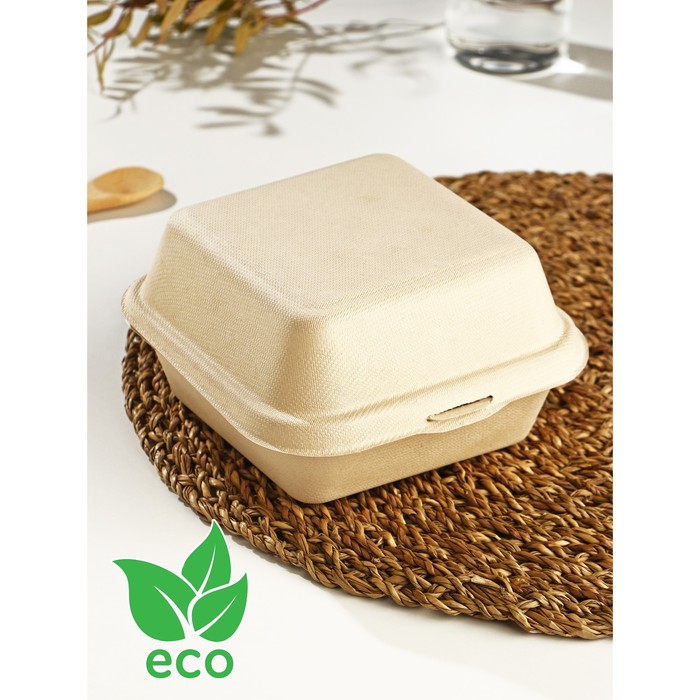 Ланч - бокс для бенто - торта и бургера Доляна, 450 мл, 15×8 см, неразъёмная крышка, сахарный тростник - Фото 1