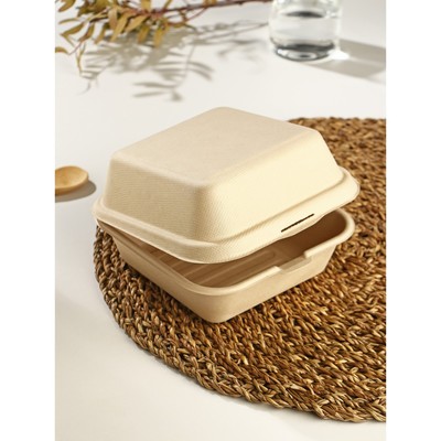 Ланч - бокс для бенто - торта и бургера Доляна, 450 мл, 14.5×14.5 см, неразъёмная крышка, сахарный тростник