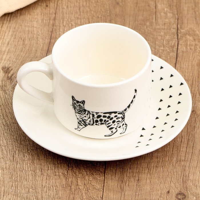 Чайная пара керамическая «Животные», 200 мл, цвет белый - фото 1907549991