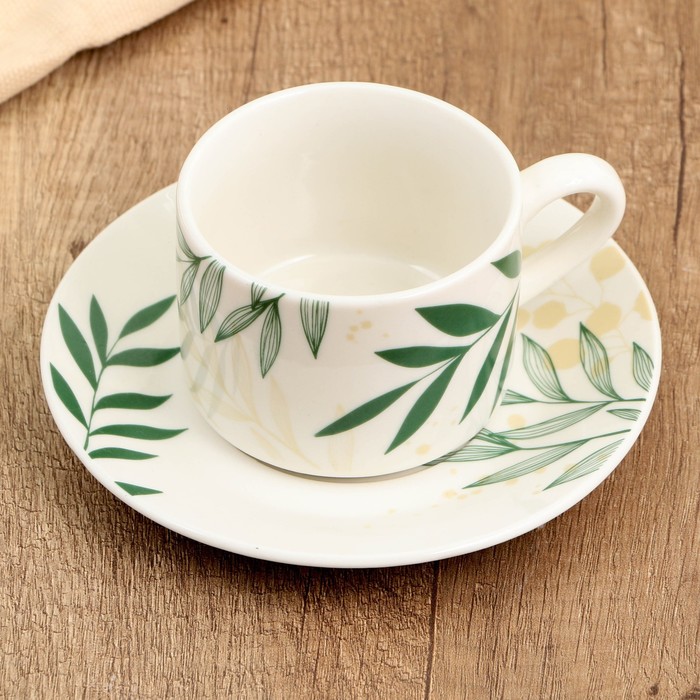 Чайная пара керамическая «Листья», 200 мл, цвет белый - фото 1907550009