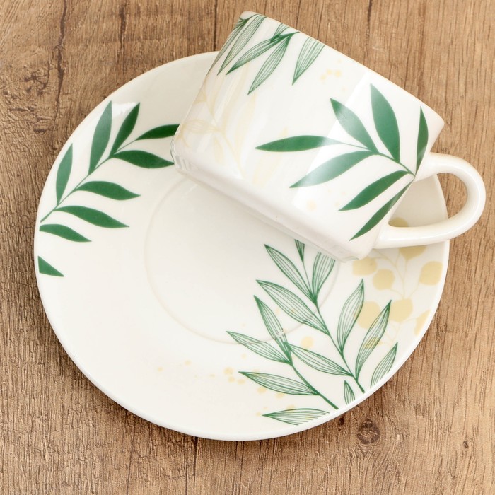 Чайная пара керамическая «Листья», 200 мл, цвет белый - фото 1907550014
