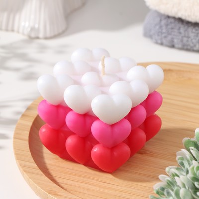 Свеча декоративная «Бабл Сердце», 6 см, бело-розовая