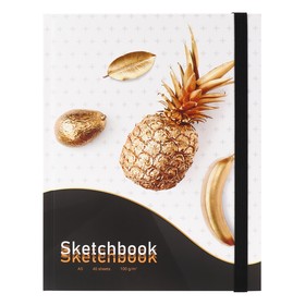 Скетчбук А5, 40 листов Golden Fruit, твёрдая обложка, матовая ламинация, резинка, кремовый блок 100 г/м2