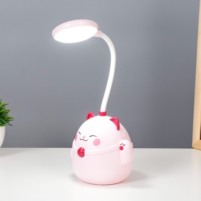 Лампа настольная RISALUX «Манэки», светодиодная, 3 Вт, АКБ, USB, розовая, 11.5×10×30 см