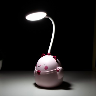 Лампа настольная RISALUX «Манэки», светодиодная, 3 Вт, АКБ, USB, розовая, 11.5×10×30 см