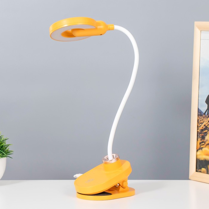 Настольная лампа на прищепке &quot;Блум&quot; LED 3Вт АКБ USB оранжевый 8х12х42,5 см RISALUX