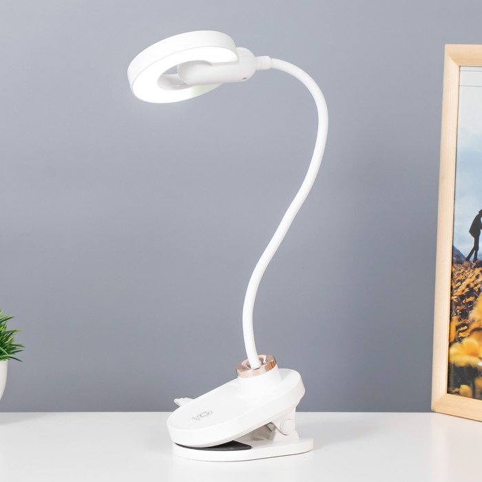 Настольная лампа на прищепке "Блум" LED 3Вт АКБ USB белый 8х12х42,5 см RISALUX - фото 1907550730