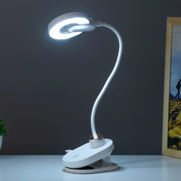 Настольная лампа на прищепке "Блум" LED 3Вт АКБ USB белый 8х12х42,5 см RISALUX - фото 1907550731