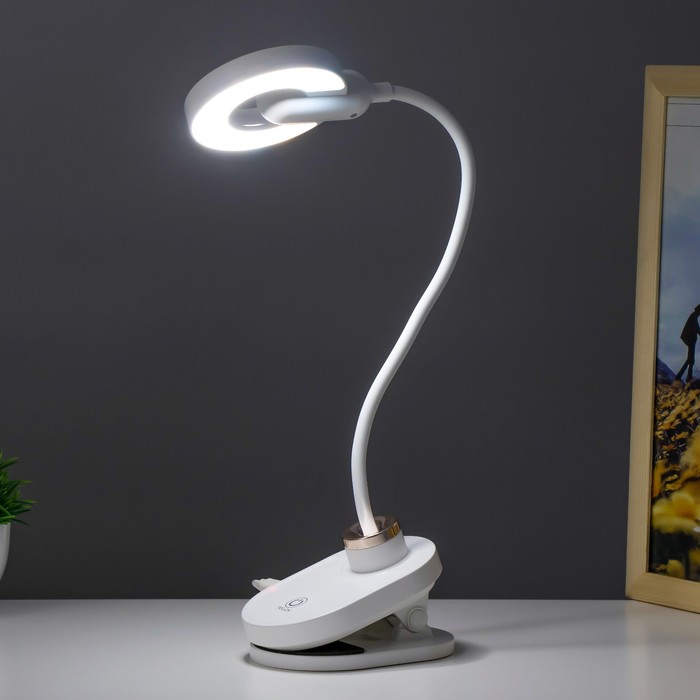 Настольная лампа на прищепке "Блум" LED 3Вт АКБ USB белый 8х12х42,5 см RISALUX - фото 1907550732