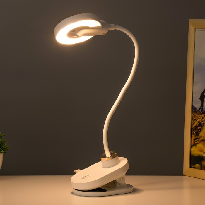 Настольная лампа на прищепке "Блум" LED 3Вт АКБ USB белый 8х12х42,5 см RISALUX - фото 1907550733