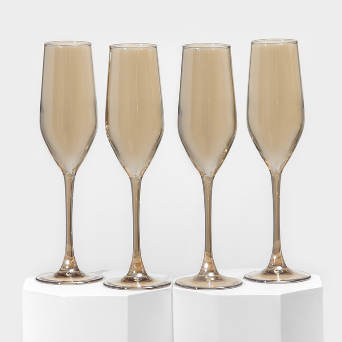 Набор стеклянных бокалов для шампанского «Золотой мёд», 160 мл, 4 шт - Фото 1