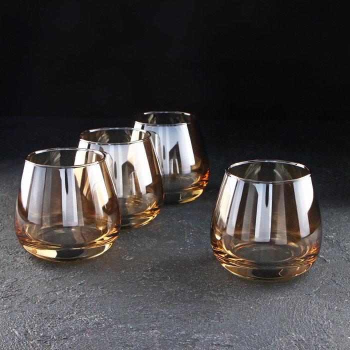 Набор низких стеклянных стаканов «Золотой мёд», 300 мл, 4 шт - Фото 1