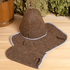 Набор для бани 3 предмета (коврик, шапка, рукавица) с цветной окантовкой МИКС - фото 319101839