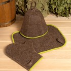 Набор для бани 3 предмета (коврик, шапка, рукавица) с цветной окантовкой МИКС - Фото 7