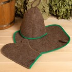 Набор для бани 3 предмета (коврик, шапка, рукавица) с цветной окантовкой МИКС - Фото 8