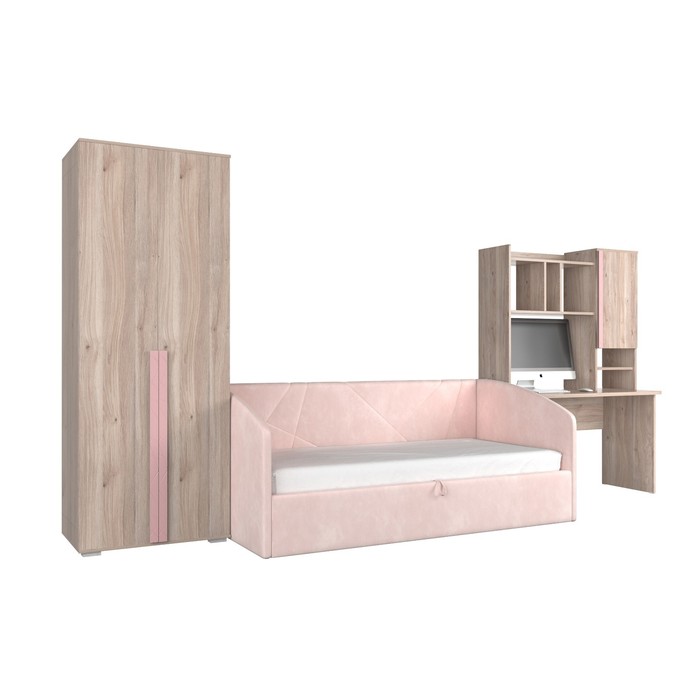 Комплект детской мебели «Лайк К12», ЛДСП, велюр, цвет дуб мария / роуз / нежно-розовый