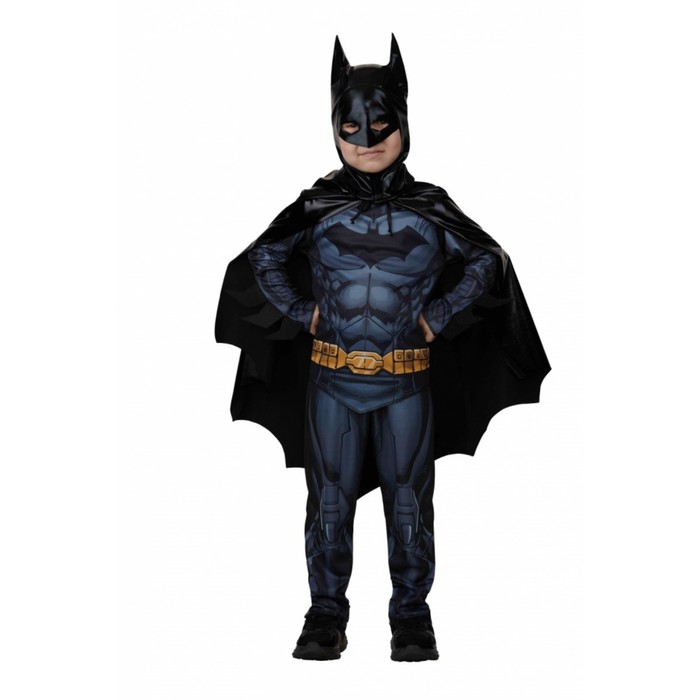 Карнавальный костюм «Бэтмэн» без мускулов, сорочка, брюки, маска, плащ, р. 28, рост 110 см - Фото 1