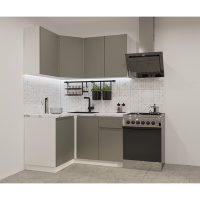 Кухонный гарнитур угловой «Лайн - 2», 1200×1400 мм, цвет белый/обсидиан/мрамор белый