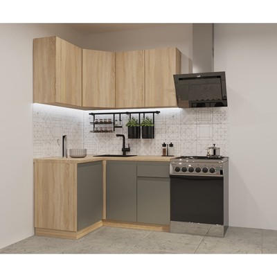 Кухонный гарнитур угловой «Лайн - 6», 1200×1400 мм, цвет дуб сонома/обсидиан/дуб сонома светлый