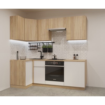 Кухонный гарнитур угловой «Лайн - 9», 1000×2200 мм, цвет дуб сонома/тальк/дуб сонома светлый