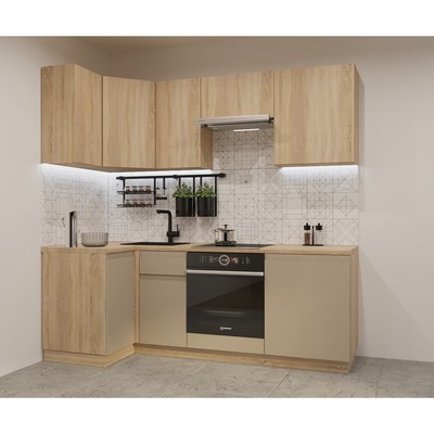 Кухонный гарнитур угловой «Лайн - 10», 1000×2200 мм, цвет дуб сонома/пикрит/дуб сонома светлый