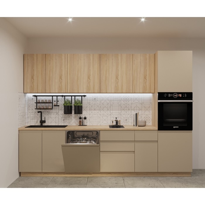 Кухонный гарнитур прямой «Лайн 14», 3000 мм, цвет дуб сонома/пикрит/дуб сонома светлый - Фото 1