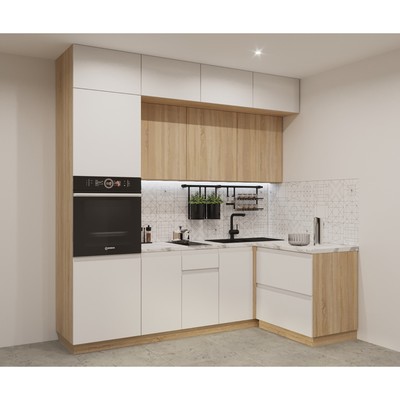 Кухонный гарнитур трёхуровневый «Лайн - 17», 2400×1400 мм, цвет дуб сонома/тальк/дуб сонома/мрамор белый