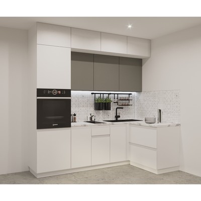 Кухонный гарнитур трёхуровневый «Лайн - 21», 2400×1400 мм, цвет белый/тальк/обсидиан/мрамор белый