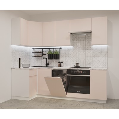 Кухонный гарнитур угловой «Лайн - 25», 1000×2450 мм, цвет белый/фарфор/мрамор белый