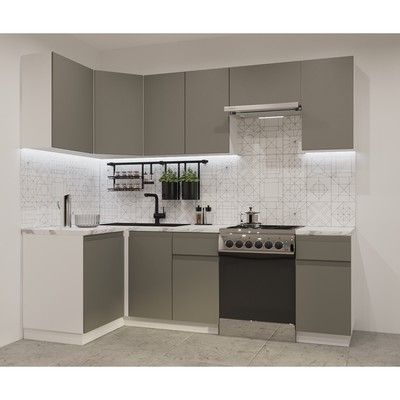 Кухонный гарнитур угловой «Лайн - 30», 1200×2400 мм, цвет белый/обсидиан/мрамор белый