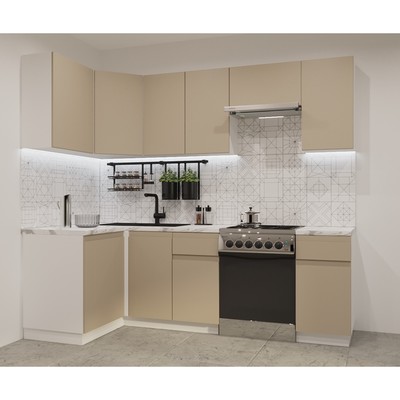 Кухонный гарнитур угловой «Лайн - 31», 1200×2400 мм, цвет белый/пикрит/мрамор белый