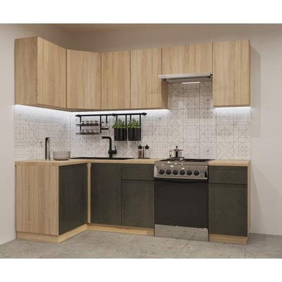 Кухонный гарнитур угловой «Лайн - 32», 1200×2400 мм, цвет дуб сонома/бетон тёмный/дуб сонома светлый