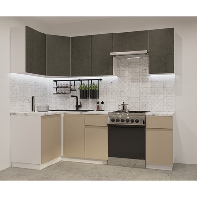 Кухонный гарнитур угловой «Лайн - 33», 1200×2400 мм, цвет белый/бетон тёмный/пикрит/мрамор белый