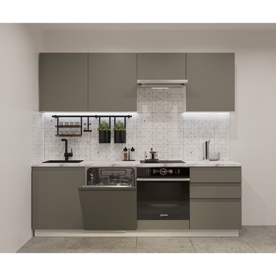 Кухонный гарнитур прямой «Лайн - 36», 2400×600 мм, цвет белый/обсидиан/мрамор белый