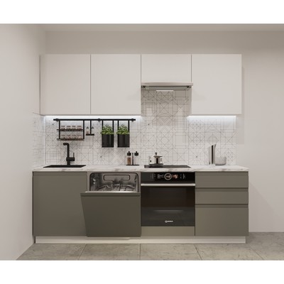 Кухонный гарнитур прямой «Лайн - 39», 2400×600 мм, цвет белый/тальк/обсидиан/мрамор белый