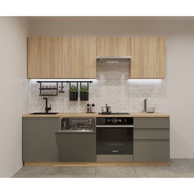 Кухонный гарнитур прямой «Лайн - 40», 2400×600 мм, цвет дуб сонома/обсидиан/дуб сонома светлый