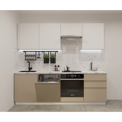 Кухонный гарнитур прямой «Лайн - 42», 2400×600 мм, цвет белый/тальк/пикрит/мрамор белый