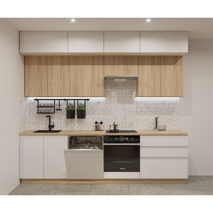 Кухонный гарнитур прямой трёхуровневый в потолок «Лайн 43», 2800 мм, цвет дуб сонома/тальк/дуб сонома/дуб сонома светлый - Фото 1