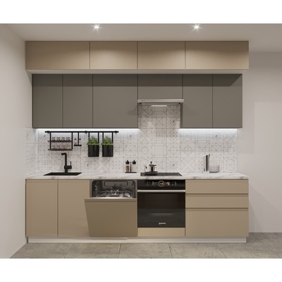 Кухонный гарнитур трёхуровневый «Лайн - 45», 2800×600 мм, цвет белый/пикрит/обсидиан/мрамор белый