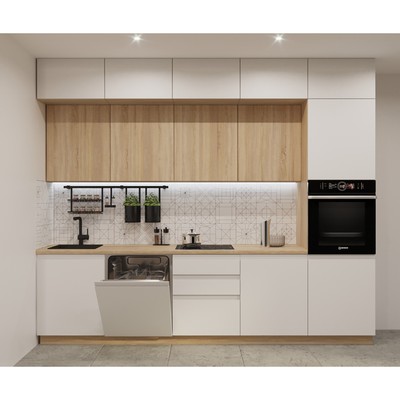 Кухонный гарнитур прямой трёхуровневый «Лайн - 49», 3000×600 мм, цвет дуб сонома/тальк, дуб сонома/дуб сонома светлый