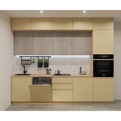 Кухонный гарнитур трёхуровневый «Лайн - 55», 3000×600 мм, цвет дуб сонома/стамбул/бетон светлый/дуб сонома светлый