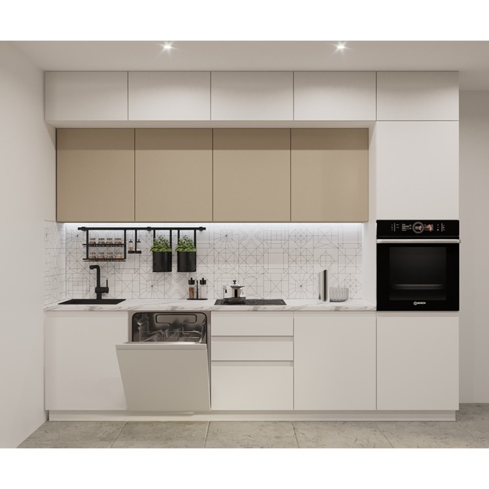 Кухонный гарнитур трёхуровневый «Лайн - 56», 3000×600 мм, цвет белый/тальк/пикрит/мрамор белый - Фото 1